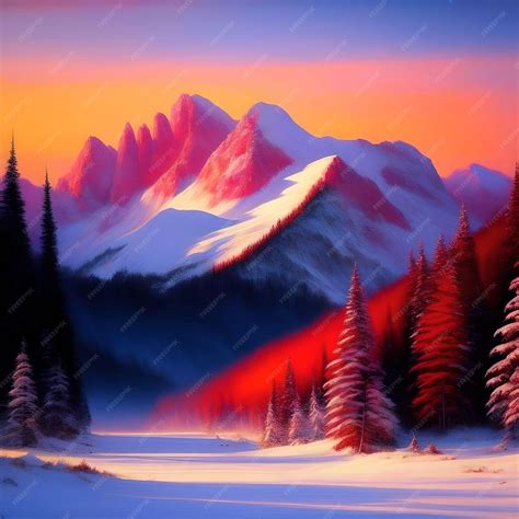 Premium Ai Image Nature Landscape Of Snowy Mountains And Trees