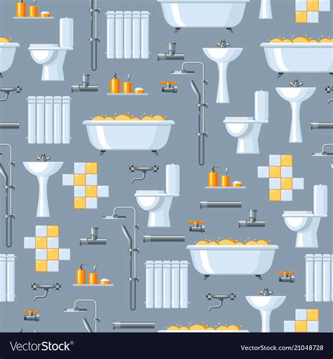Bathroom Interior Plumbing Seamless Pattern Vector Image