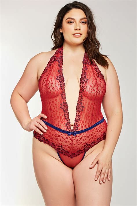 Plus Size Red Lace Open Cup And Crotchless Teddy Spicy Lingerie