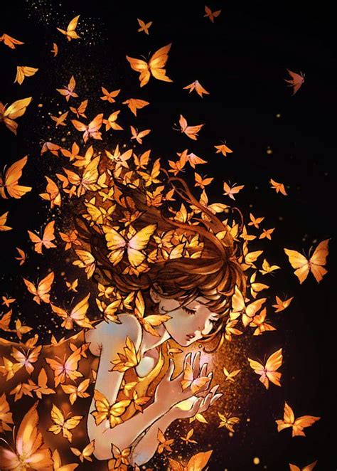 720p free download butterflies anime butterflies butterfly girl glowing orange hd phone