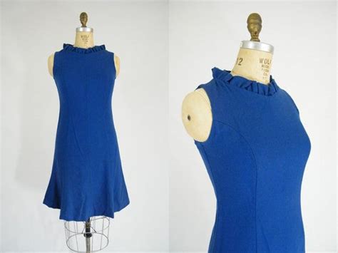 vintage 1960s party dress blue ruffle collar mod dress etsy blue dress short kitten