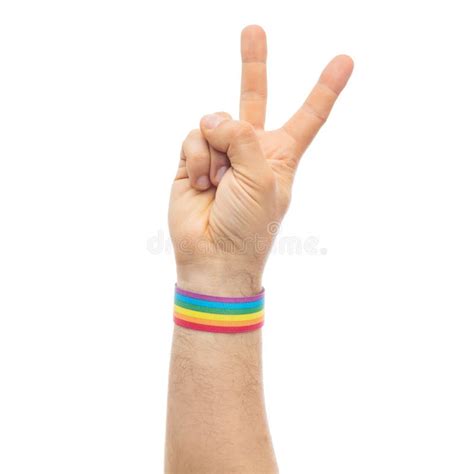 Hand With Gay Pride Rainbow Wristband Shows Rock Stock Image Image Of Awareness Samesex