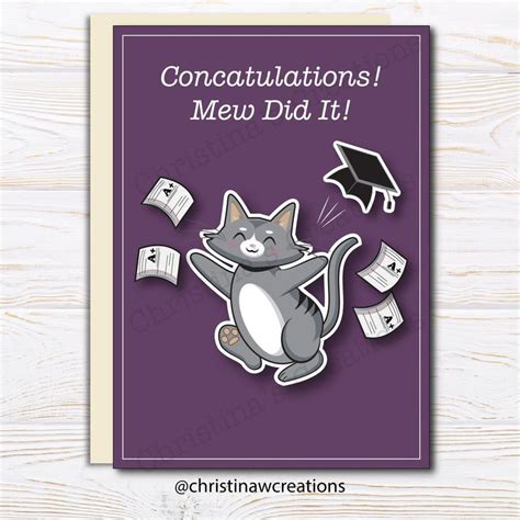 Congratulations Card With An Image Of A Cat Throwing Graduation Caps In The Air And