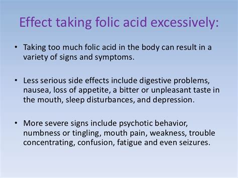What are some other side effects of iron and folic acid? Nutrition (folic acid)