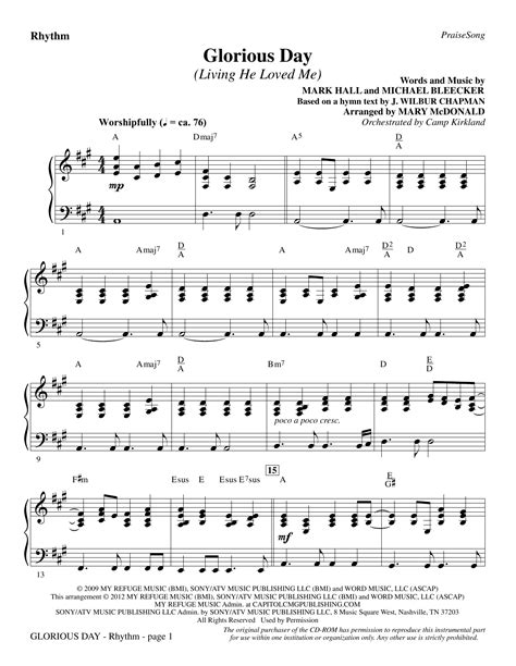 Glorious Day Living He Loved Me Rhythm Sheet Music Direct