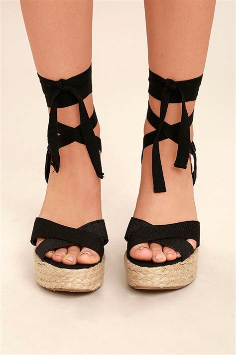 Stylish Black Wedges Espadrille Wedges Lace Up Wedges