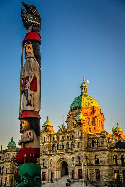 First Nations Totem Pole At British Columbia Parliament Building