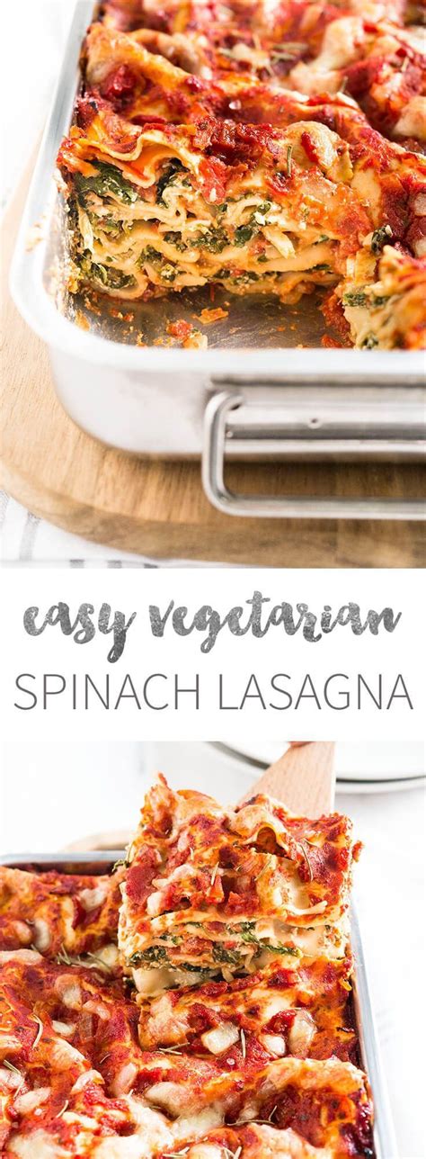 easy vegetarian spinach lasagna    layers  ricotta spinach filling  homemade