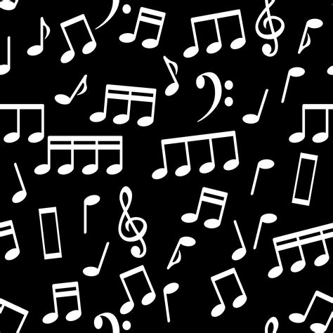 Musical Notes White On Black Seamless Pattern Background Vector