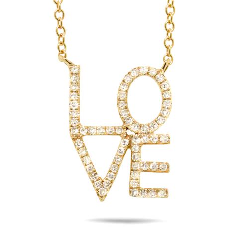 017ct 14k Yellow Gold Diamond Love Necklace