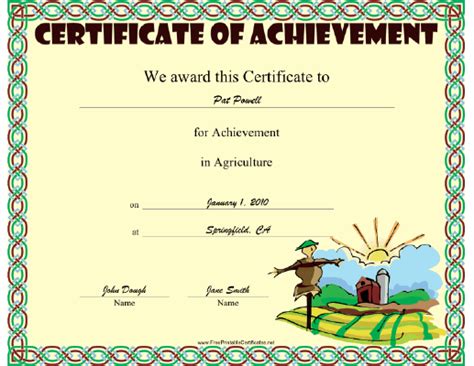 This Agriculture Achievement Certificate Features The Sun Rising Over A