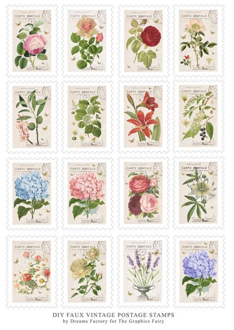 Vintage Flower Stamps Vintage Postage Stamps Aesthetic Stickers