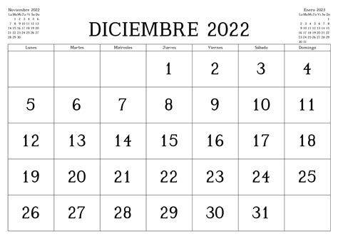 Diciembre 2022 Calendario Mensual Docalendario