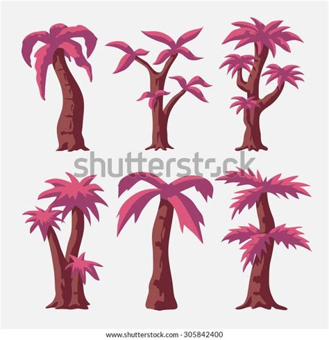 Cartoon Vector Pink Trees Collection Stock Vector Royalty Free