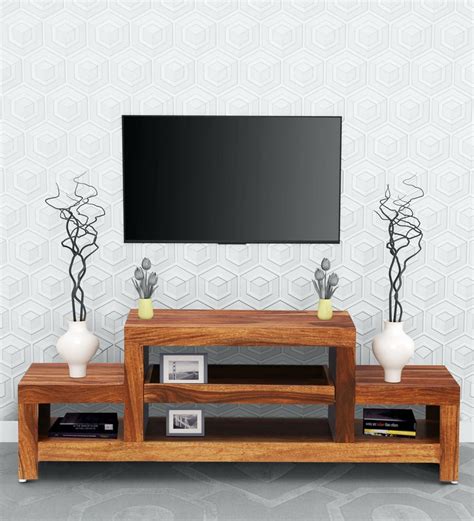 Buy Acropolis Solid Wood Tv Shelf In Rustic Teak Finish By Woodsworth