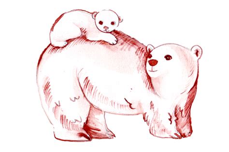 Mom And Baby Polar Bears In Watercolor Style Svg Cut File By Creative