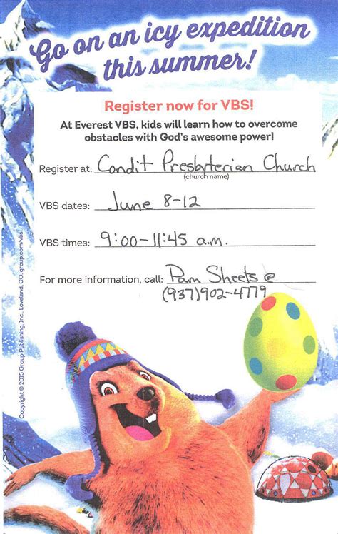2015 Vbs Sign Up Condit Presbyterian Church Sunbury Oh