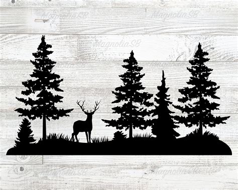 Deer In Pine Forest Svg Dxf Deer Clipart Cutting Deer And Etsy