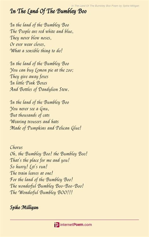 In The Land Of The Bumbley Boo Poem By Spike Milligan Spike Milligan