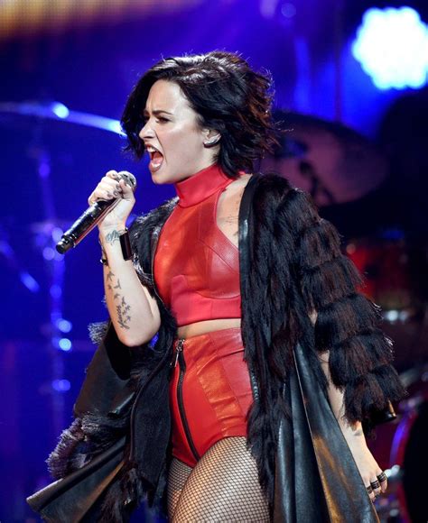 Demi Lovato Just Owned The Jingle Ball Stage In Red Leather Booty Shorts Demi Lovato Demi Lovato