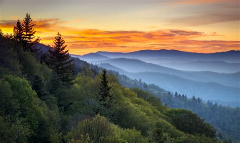 Great Smoky Mountains National Park Scenic Sunrise Landscape At