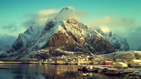Desktop Wallpapers Lofoten Norway Mountains Snow Coast 1366x768