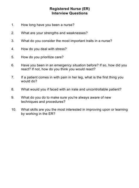Sample Registered Nurse Interview Questions Download Printable Pdf