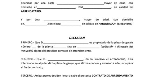 Contrato De Arrendamiento De Plaza De Garaje Docx Google Drive