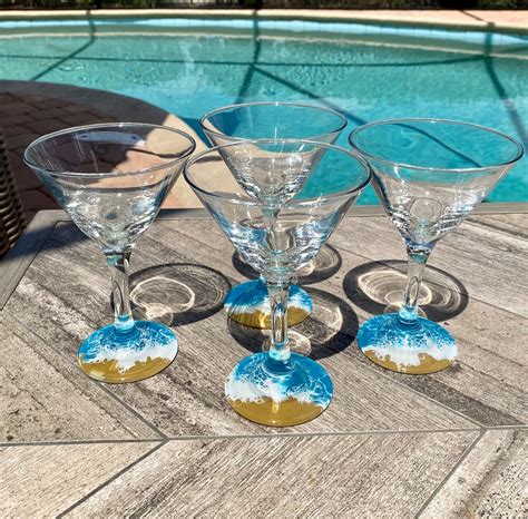 Ocean Theme Martini Glasses Set Of 4 Martini Glasses Ocean Etsy