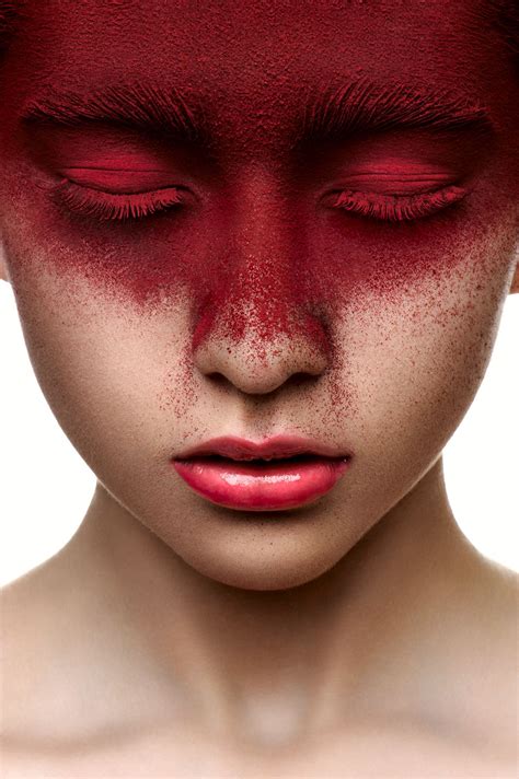 Red Color Makeup On Face Of Beauty Girl With Pink Lips On Behance Red