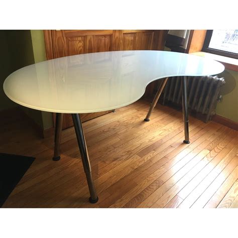 Ikea Large Frosted White Glass Galant Desk W Chrome Adjustable Legs