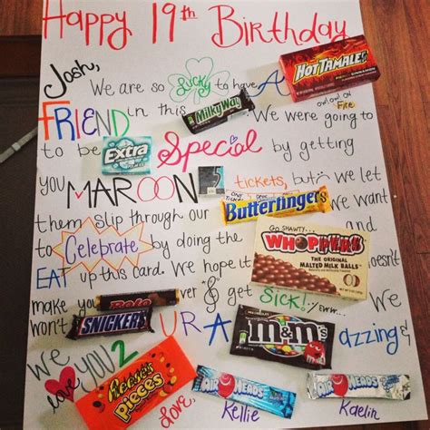 Discover original, thoughtful birthday gifts to make them smile. Candy cards, Birthday candy and 19th birthday on Pinterest