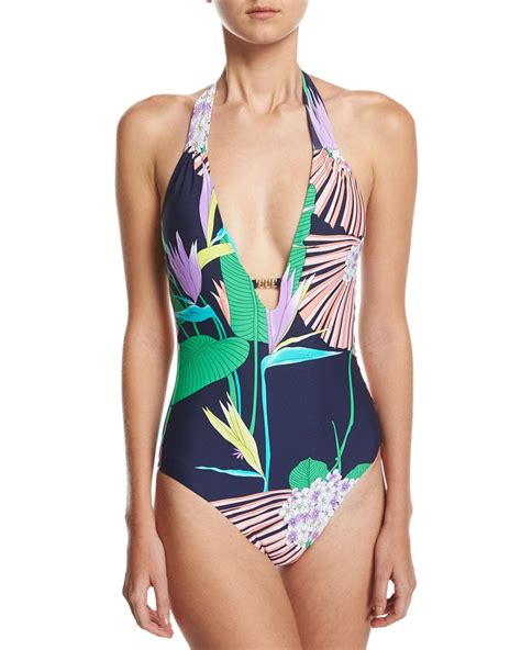 Trina Turk Synthetic Midnight Paradise V Plunge One Piece Swimsuit In