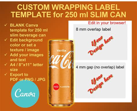 Soda Can Label Template Editable Canva Template For Slim Can 250 Ml