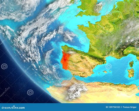 Satellite View Of Portugal In Red Stock Illustration Illustration Of