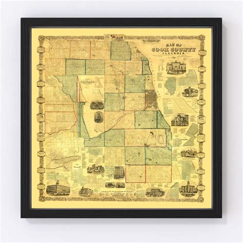 Vintage Map Of Cook County Illinois 1861 By Teds Vintage Art