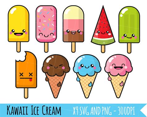 Ice Cream Clipart Kawaii Ice Cream Popsicles Summer Clipart By My First Invite TheHungryJPEG