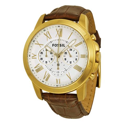 Fossil Grant Chronograph Silver Dial Gold Tone Stainless Steel Mens