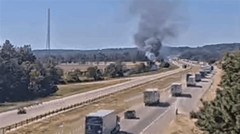 Fiery Tractor Trailer Crash On I 40 Shuts Down Traffic In Both