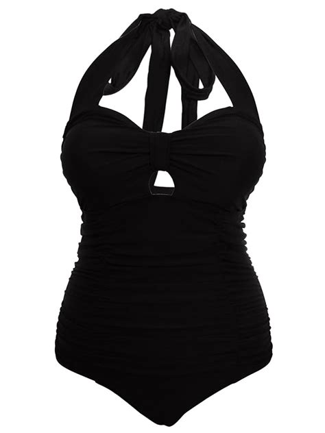 Ladies Womens Plus Size Swimwear Black Halterneckmultiway Tummy