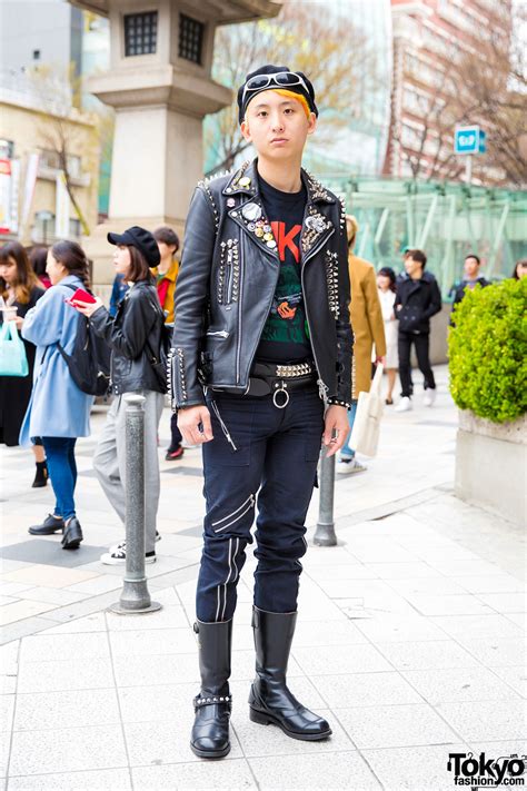 Punk Inspired Harajuku Street Style W Spiked Leather Jacket Black