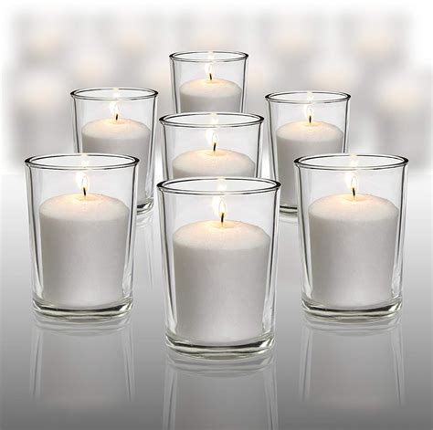 White Votive Candles 24 Pack Clear Glass Cups Unscented Extra