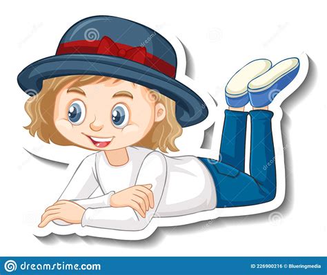 A Girl Laying Pose Cartoon Character Sticker Stock Vector