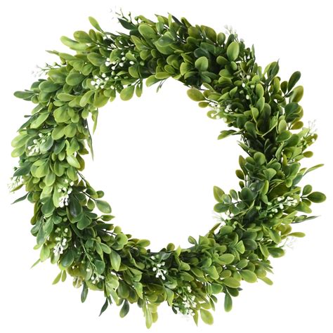 Coolmade Boxwood Round Leaf Plastic Decorated Wreath 11 Green