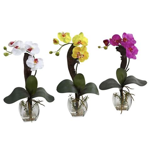 Nearly Natural Mini Phalaenopsis Orchid Arrangement Set Of 3 1311 S3 The Home Depot