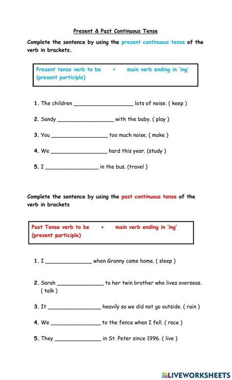 Present And Past Continuous Tense Worksheet Live Worksheets Present