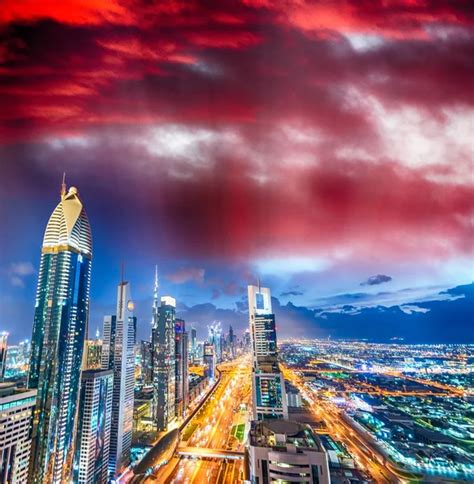 Downrtown Skyline Sheikh Zayed Road Night Dubai Stock Photo By