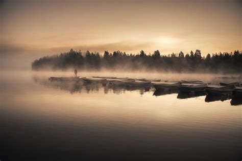 4585646 Sunlight Mist Reflection Boat Forest Trees