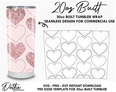 Dottie Digitals - Love Heart Pattern 20 Oz Built Tapered Tumbler Wrap