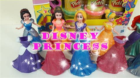 Play Doh Sparkle Princess Ariel Elsa Anna Disney Frozen Magiclip Glitter Glider Magic Clip Dolls